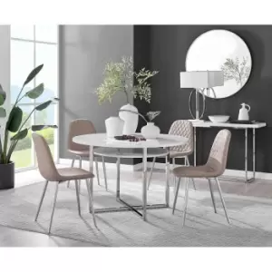 Image of Furniture Box Adley White High Gloss Storage Dining Table and 4 Cappuccino Corona Silver Chairs