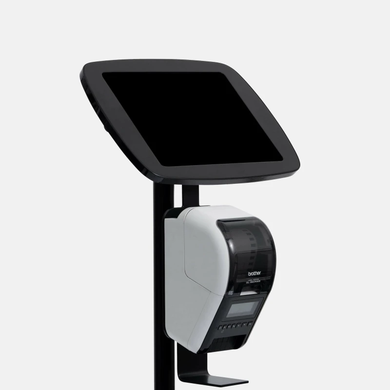Image of Bouncepad Floorstanding with Brother Printer Mount (inc USB Cable) Covered Front Camera and Home Button White Apple iPad Pro 7th Gen 1