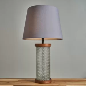 Image of Gianni Wood and Clear Glass Table Lamp with Large Grey Aspen Shade
