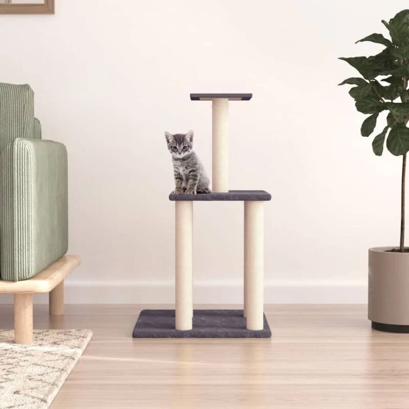 Image of vidaXL Cat Tree w/ Sisal Scratching Posts Dark Grey 85.5cm, Grey 171740