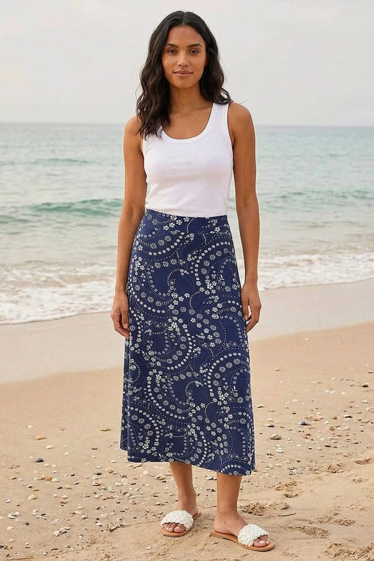 Image of Roman Womens Floral Print Stretch Midi Skirt in Navy Size: 16 Navy Female 16