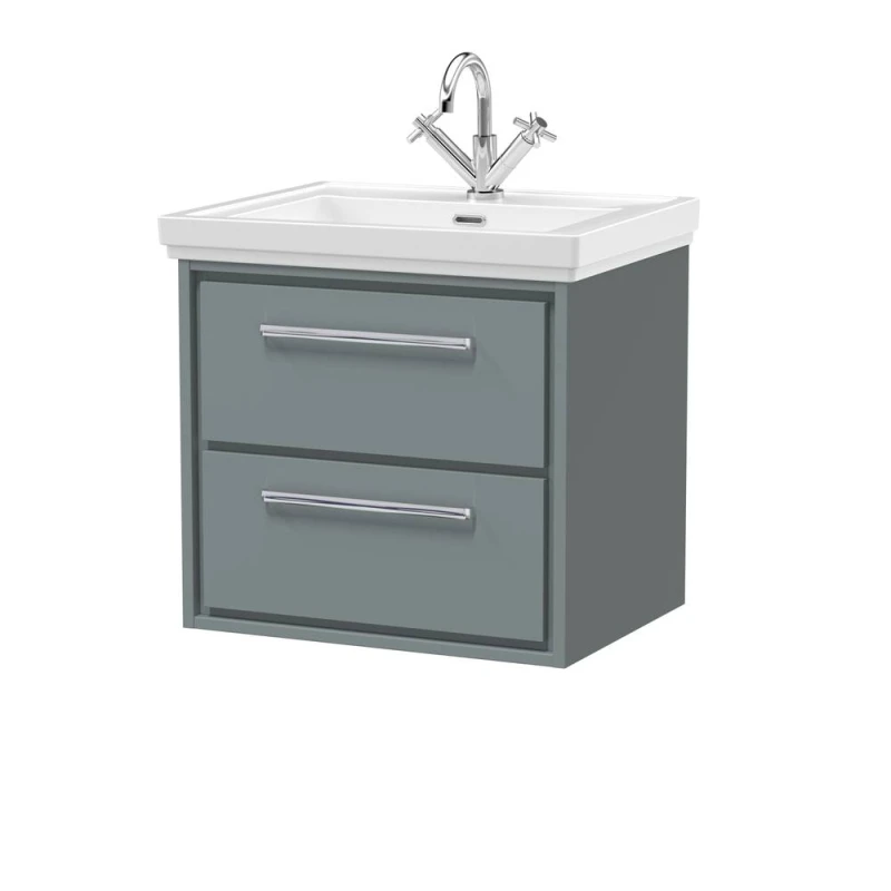 Image of Balterley Modern Bathroom Wall Hung 2-Drawer Vanity, Fireclay Basin, Grey, 600mm in Grey Grey Unisex