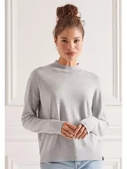 Image of Superdry Merino Mock Neck Knit - Grey, Size 8, Women
