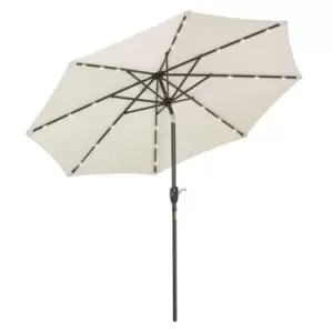 Image of Outsunny Garden Parasol Outdoor Tilt Sun Umbrella LED Light Hand Crank Off-white
