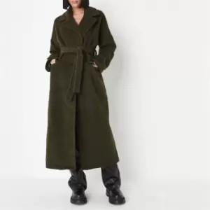 Image of Missguided Tall Faux Fur Belted Trench Coat - Green