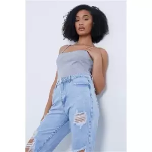 Image of I Saw It First Grey Ribbed Square Neck Bodysuit - Grey