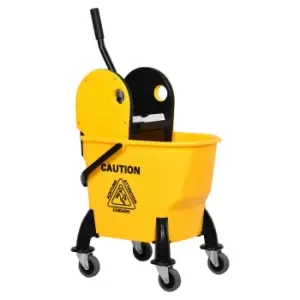 Image of Homcom 26L Mop Bucket & Water Wringer 4 Wheels Plastic Body Metal Handle - Yellow