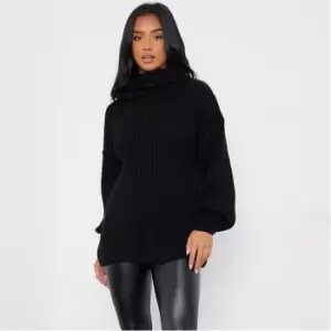 Image of I Saw It First Petite Contrast Rib Roll Neck Jumper - Black