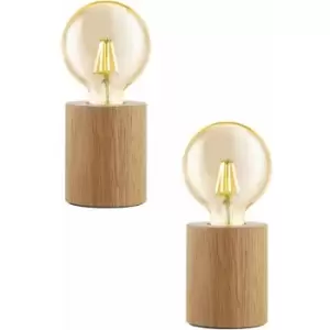 Image of 2 pack Table Desk Lamp Simple Compact 1x Round Brown Wood Holder E27 28W