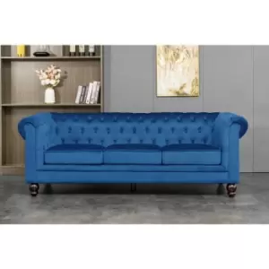 Image of Chesterfield 3 Seater Sofa Velvet Fabric Settee Couch in Blue - Blue
