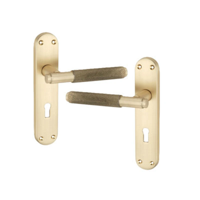 Image of Spira Brass Connaught Knurled Lever On Backplate Lock Satin Brass