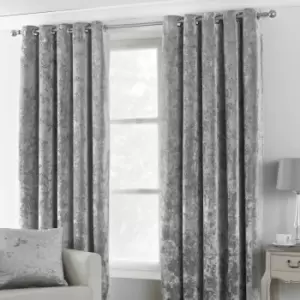 Image of Paoletti Verona Crushed Velvet Ringtop Eyelet Curtains (Pair) Polyester Silver (168X229Cm)