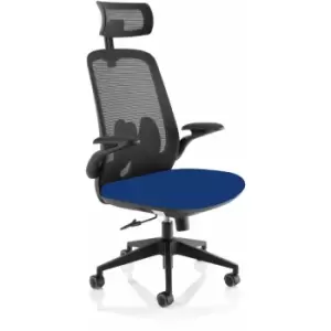 Image of Lasino Executive Bespoke Fabric Seat Stevia Blue Mesh Chair With Folding Arms