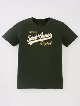 Image of Jack & Jones Junior Boys Logo 2 Colour Tshirt - Mountain View, Green, Size 8 Years