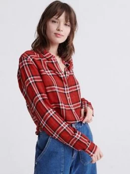 Image of Superdry Lightweight Check Shirt - Red, Blue, Size 8, Women