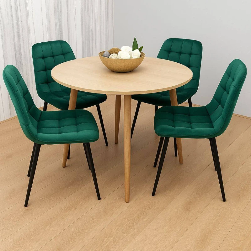 Image of KOSY KOALA Modern Round Dining Table Set With 4 Green Velvet Chairs Green Unisex