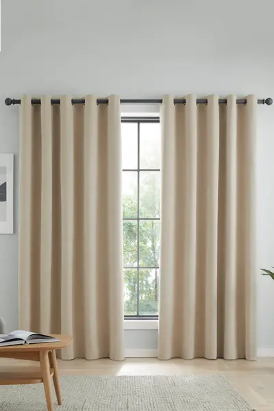 Image of Catherine Lansfield 'Wilson' Blackout Thermal Curtains Natural