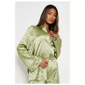 Image of I Saw It First Hammered Satin Oversized Shirt Coord - Green