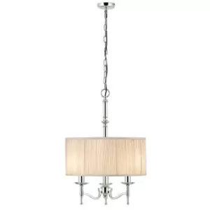 Image of Avery Ceiling Pendant Chandelier Light 3 Lamp Bright Nickel & Beige Round Shade