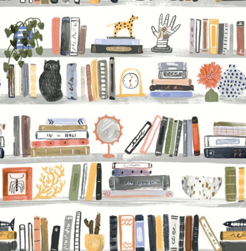 Image of Nuwallpaper Nus4536 Painterly Shelf Stories Novelty Peel & Stick Wallpaper, Yellow