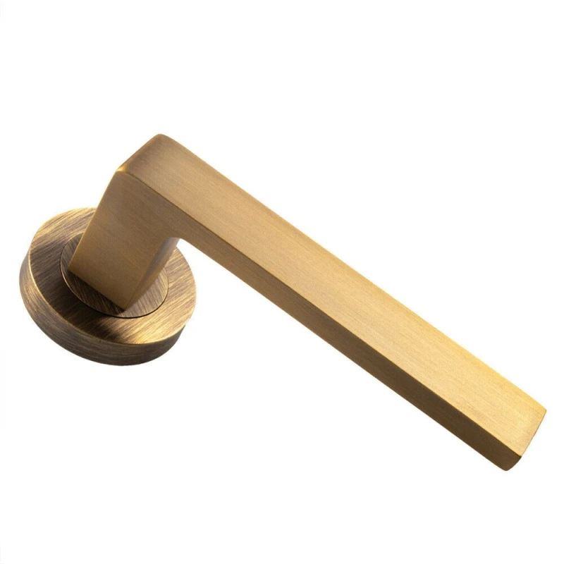 Image of Loops PAIR Straight Square Handle on Round Rose Concealed Fix Antique Brass Metallics