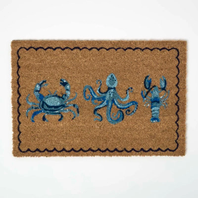 Image of Homescapes Blue Sea Animal Non-Slip Coir Doormat