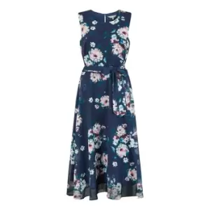 Image of Yumi Navy Watercolour Floral Skater Dress - Blue