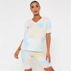 Image of I Saw It First Tie Dye V Neck T Shirt - Blue