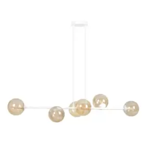 Image of Rossi White Globe Pendant Ceiling Light with Amber Glass Shades, 6x E14