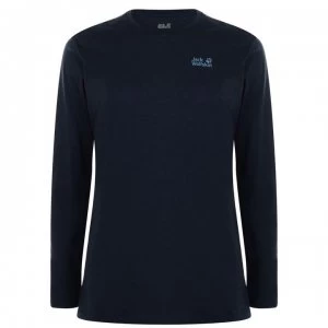 Image of Jack Wolfskin Jack Corp Logo Long Sleeved T Shirt - Night Blue
