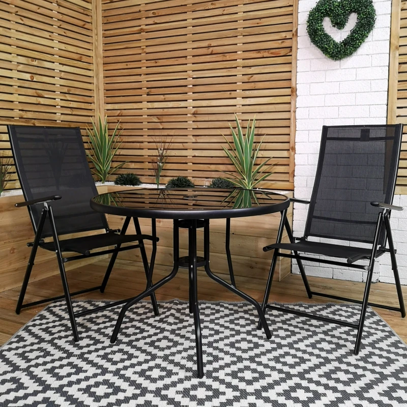 Image of Outdoor 2 Person Round Glass Top Garden Patio Dining Table Chairs Set