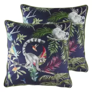 Image of Evans Lichfield Jungle Lemur Twin Pack Polyester Filled Cushions Blue