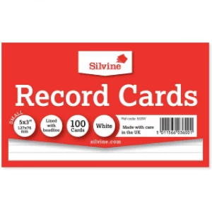 Image of Silvine Lined Record Cards 127 x 76mm - White (100 Pack)