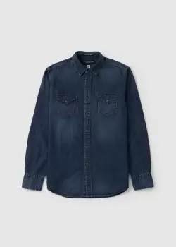 Image of Replay Mens Aged Shirt In Dark Blue