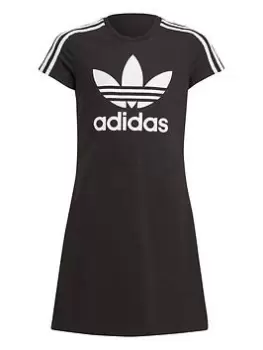 Image of adidas Originals Girls Adicolor Trefoil Dress - Black, Size 7-8 Years, Women