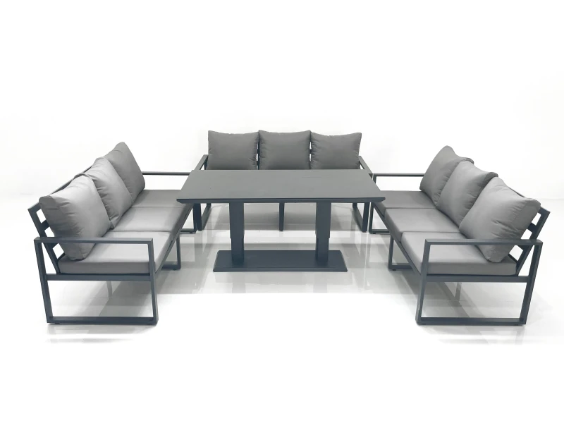 Image of Fimous 9 Seater Garden Sofa Set Aluminium Furniture Rising Dining Tabe Set Dark Grey Dark Grey Unisex
