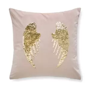 Image of Catherine Lansfield Blush Angel Sequin Wings Cushion Blush/Gold