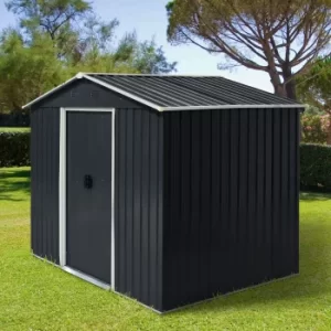 Image of Outsunny 8 x 6ft Garden Storage Shed Double Door Ventilation Windows Sloped Roof Outdoor Equipment Tool, Grey