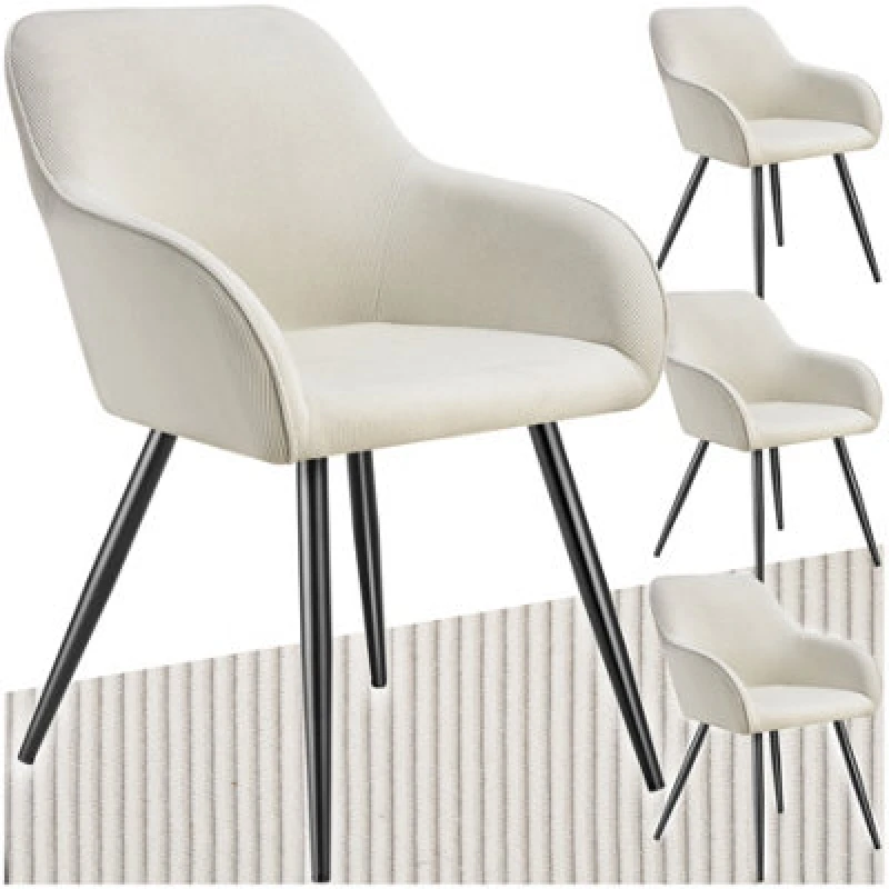 Image of Tectake Set Of 4 Dining Chair Marilyn - Corduroy Look, Upholstered, Armchair, Continuous Backrest - Cream/black