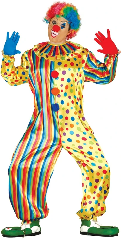 Image of Fiestas Guirca Fancy Dress Adult Multi Onesie Clown Size: Small Multicolor Unisex S