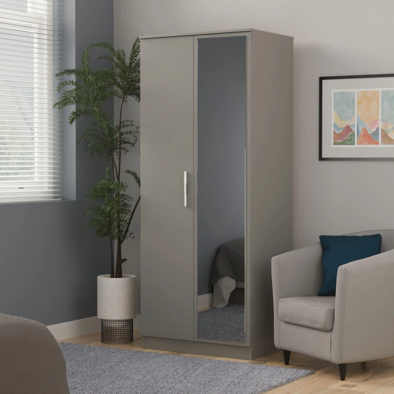 Image of Welcome Furniture Contrast Double Mirror Wardrobe Dusk Grey unisex Large