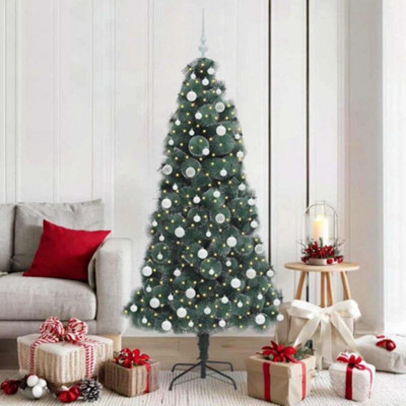 Image of vidaXL Artificial Pre-lit Christmas Tree with White Ball Set Green 180 cm, Green 3396169