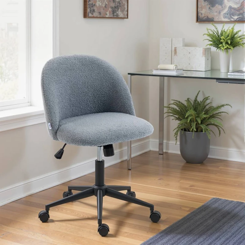 Image of HOMCOM Desk Chair, Fluffy Swivel Office Chair for Makeup Vanity in Grey Grey Unisex