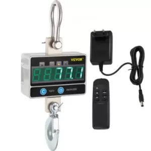 Image of VEVOR 1000KG 2200LBS Digital LED Crane Scale 1T Heavy Duty Hanging Scale Silver Aluminum Digital Crane Scale LED-Display with Remote Control