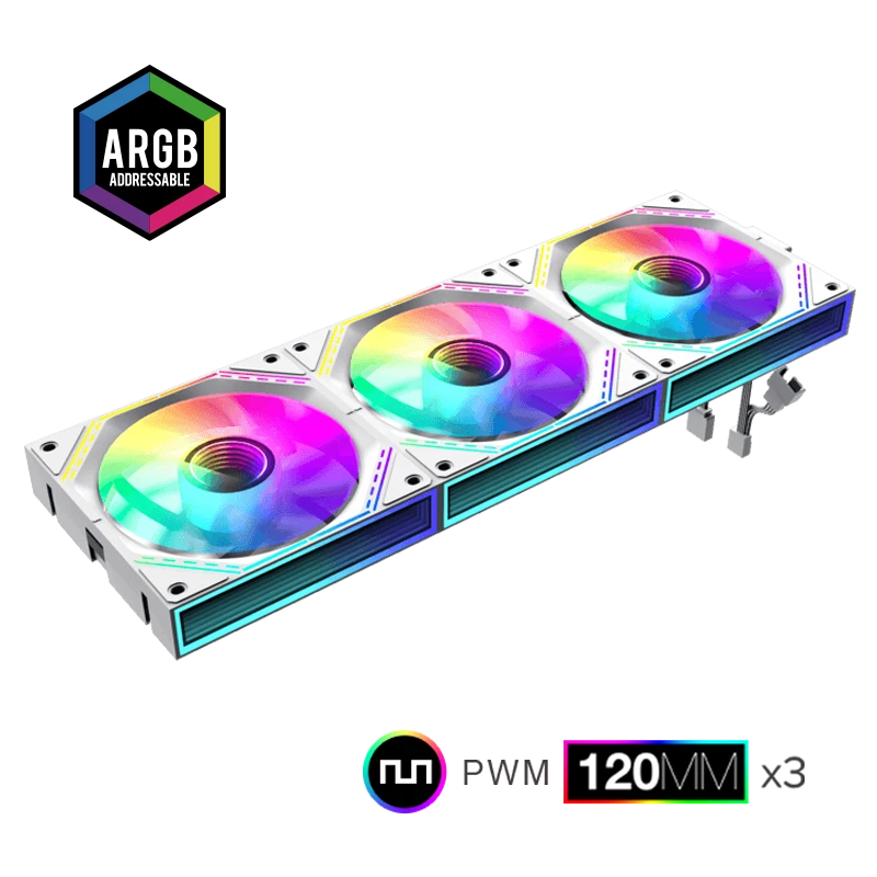 Image of GameMax FN12A-S3I 3 Pack 120mm Infinity ARGB White 4pin PWM Linked Cooling Fans