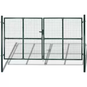 Image of Double Door Fence Gate Powder-Coated Steel Vidaxl Green