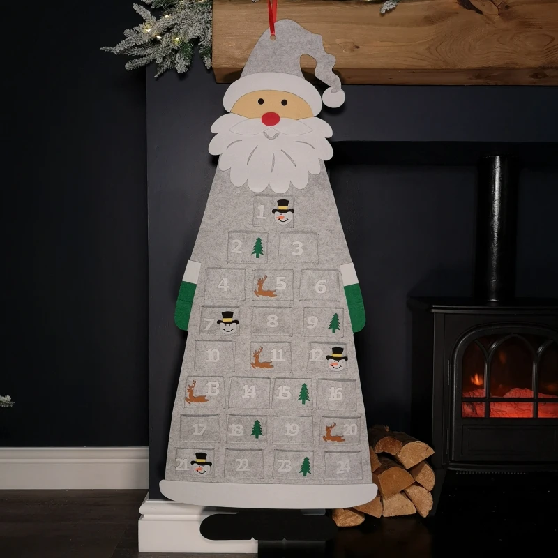 Image of 45cm x 115cm Felt Santa Advent Calendar Christmas Decoration in Grey
