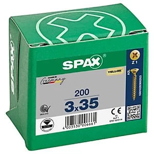 Image of Spax Pz Countersunk Yellox Screws - 3x35mm Pack Of 200