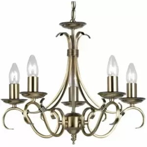 Image of Hanging Ceiling Pendant Light antique brass 5x Shade Vintage Lamp Bulb Holder