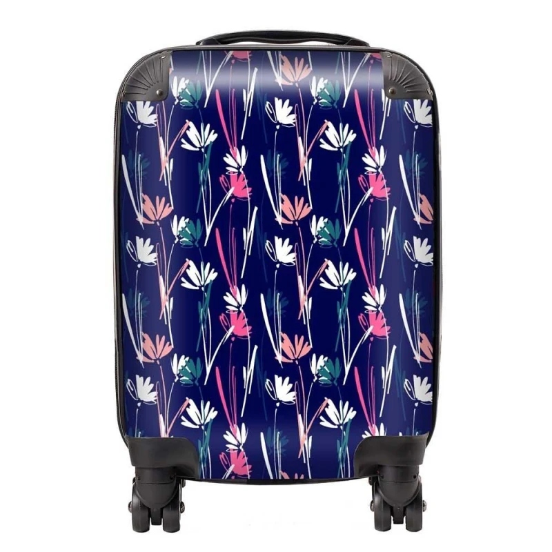 Image of Warren Reed - Designer Hand Drawn Wild Flowers Suitcase in Blue Size: Small Blue Unisex Small